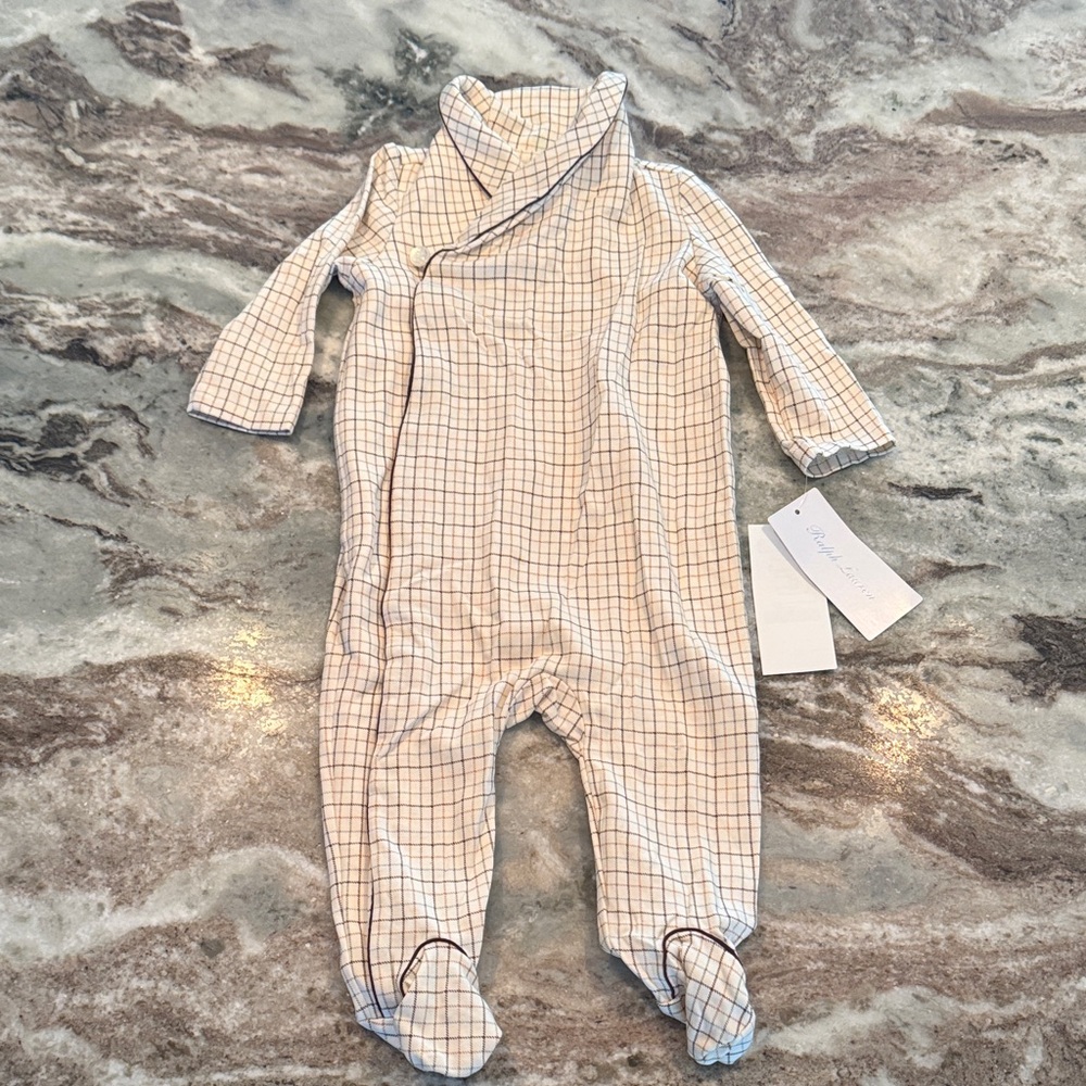 Ralph Lauren Beige Checkered Kids Footie